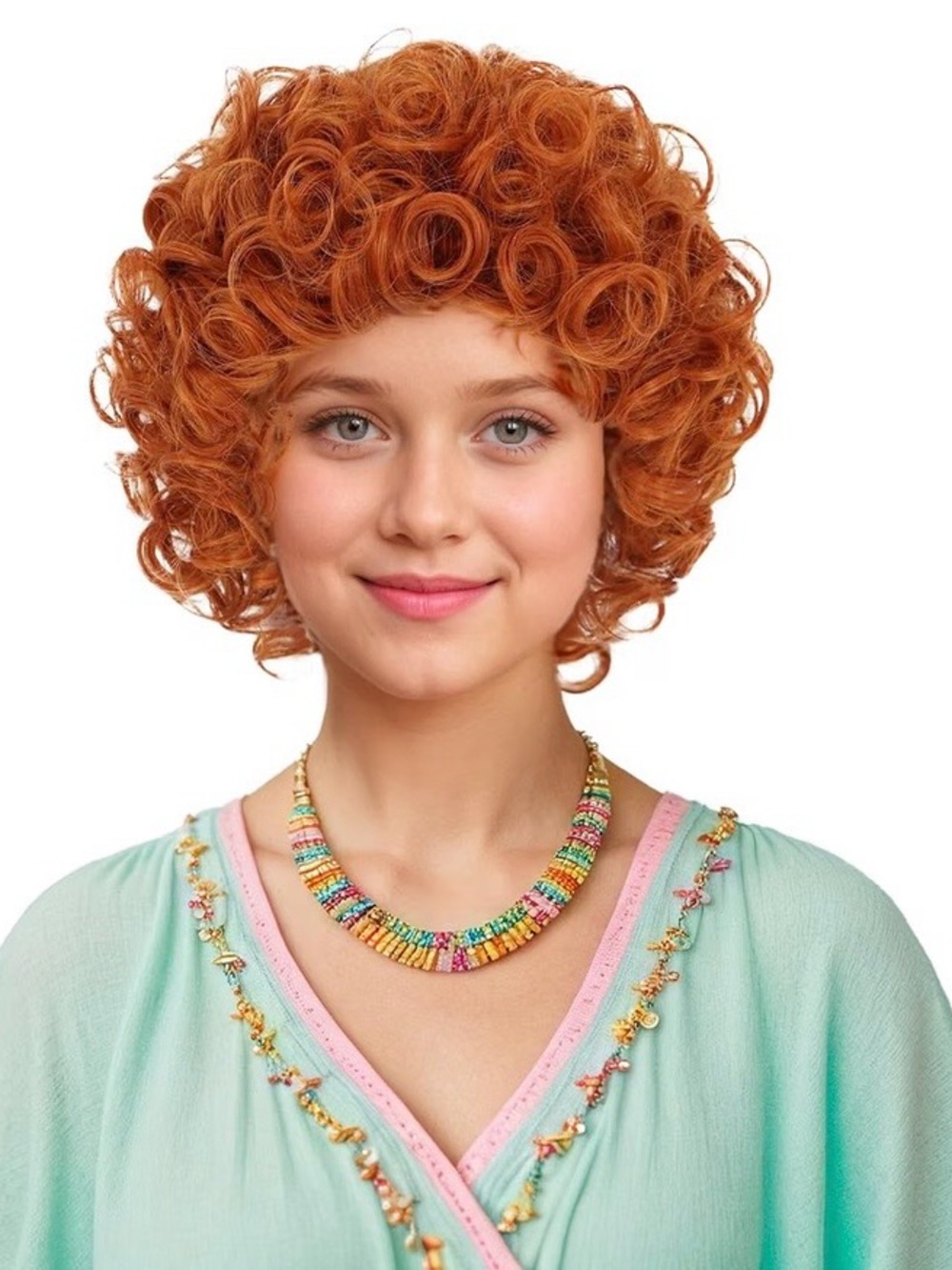 Kids Short Curly Orange Afro Wig Synthetic Cosplay Halloween Girls